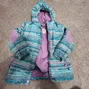 Cat & Jack Teal and Lavender Patterned Puffer Jacket